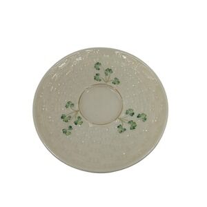 Belleek Ireland Shamrock Basketweave Parian China Saucer Gold Mark 5.5 Inch